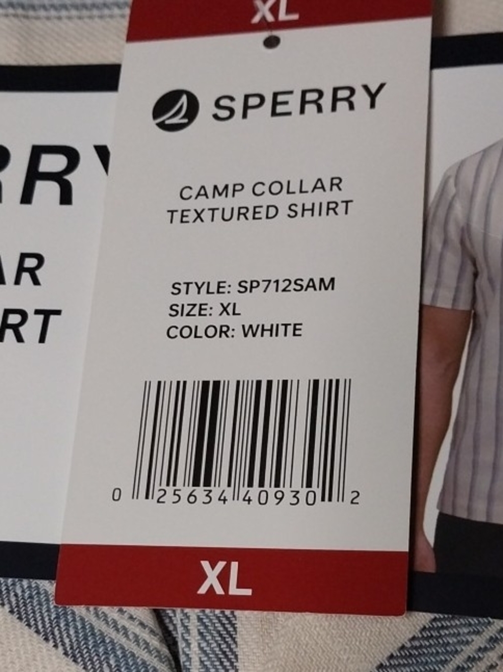 Sperry Cream and Blue Striped Camp-Collar Button Down Shirt Mens XL - Picture 5 of 8